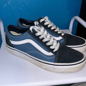 low top vans blue and black color way, size 7.5 women’s size 6 men’s